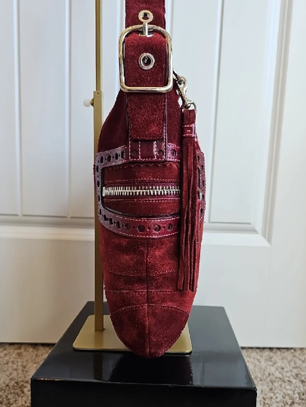 Coach 2005 Vintage Crimson Monochromatic Holiday Patchwork Shoulder Bag - Picture 8 of 12
